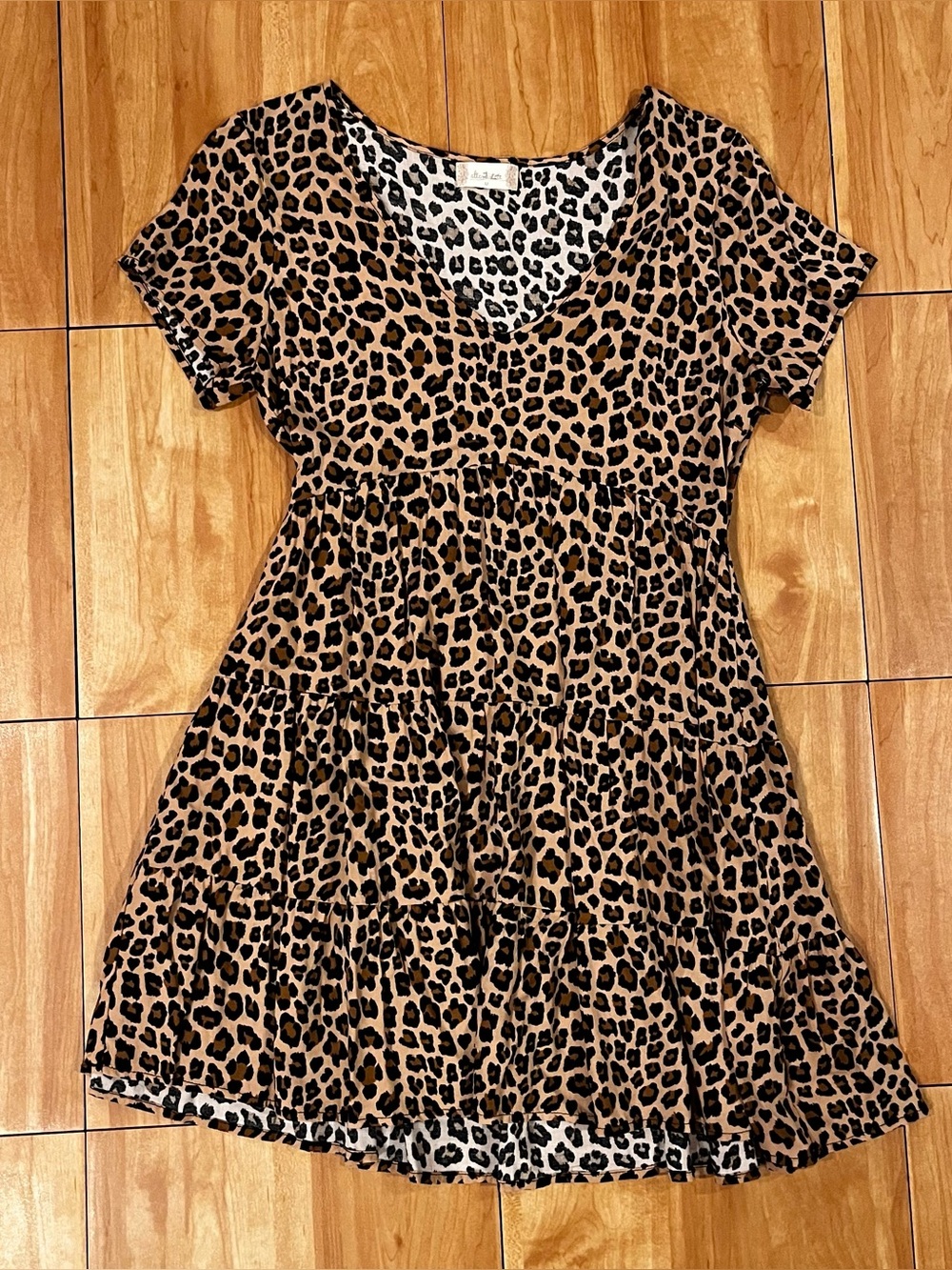 Altar'd State Leopard Print Tiered Babydoll Mini Dress Size M - Picture 2 of 5
